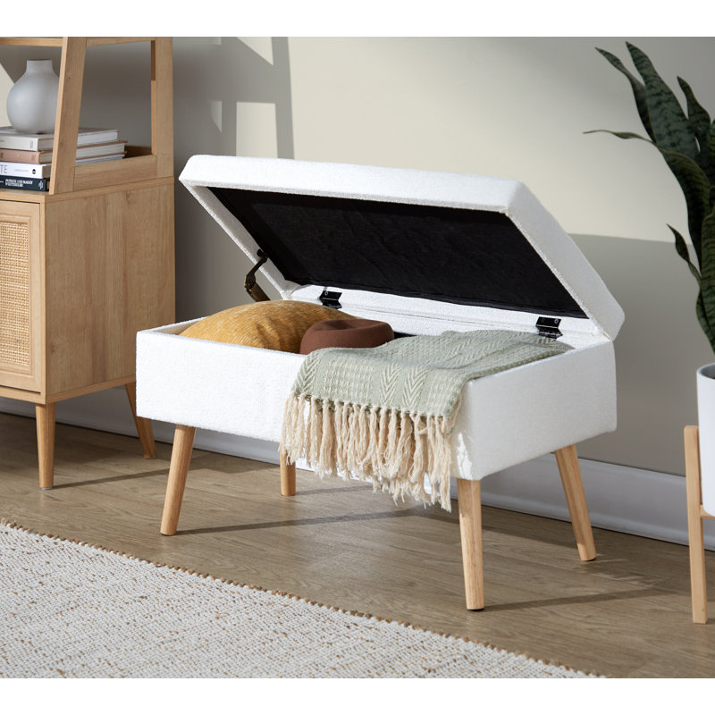 Banc de rangement à couvercle rabattable Beyers, Crème éponge, Chêne