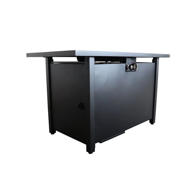 25" H Steel Outdoor Fire Pit Table With Lid - Chic Patio & Deck Heating Table, Material, Rustproof Finish, Stainless Top, Lava Rocks, Side Door For Fuel Tank, Ignition Control, Protective
