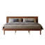 Lit plateforme King style Mid-Century Modern, cadre en bois bas avec tête de lit inclinée, lattes robustes, sans sommier, noyer-724887970