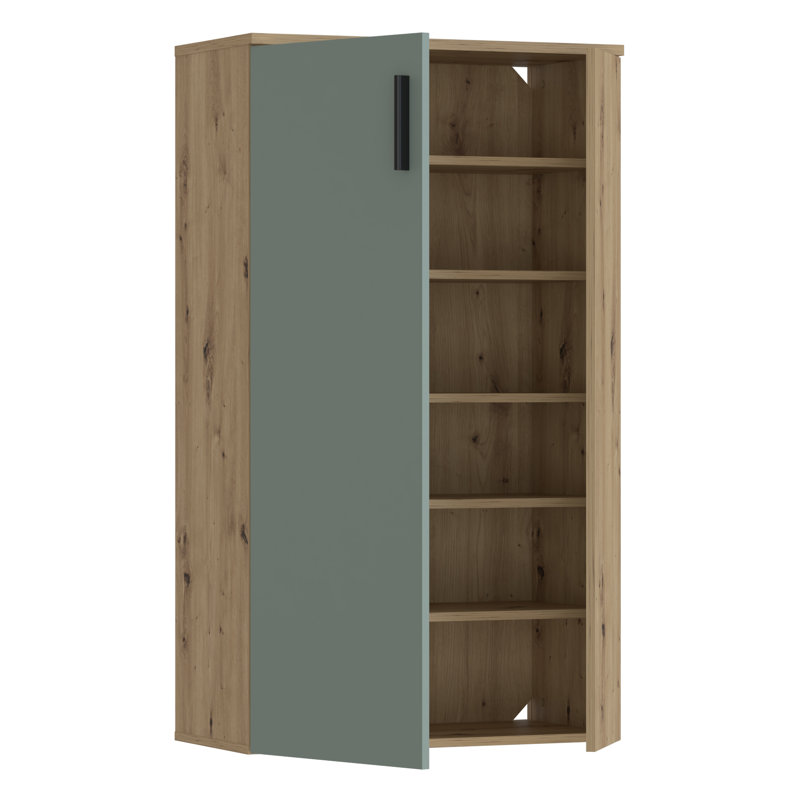 Shoe Storage Cabinet, Green/Oak Wood