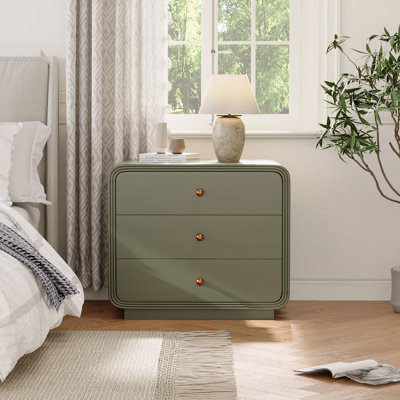 Lyra Modern 3-Drawer Nightstand With Curved Edges And Antique Gold Handles