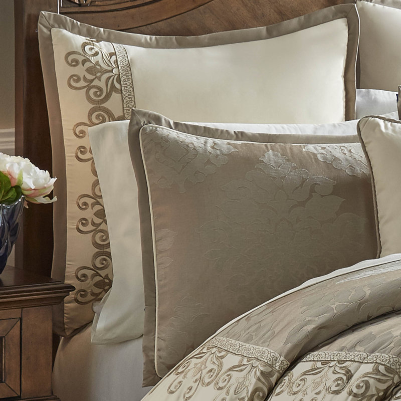 Hillcrest Ivory and Gold Queen Comforter Set with Embroidered Details