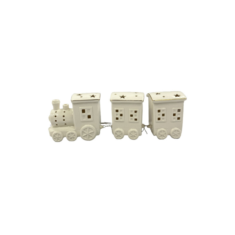 LED Ceramic White & Gold Train & Carriages