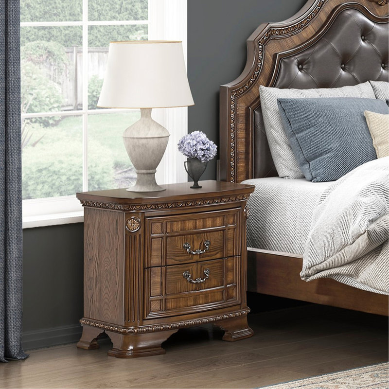 Table de chevet traditionnelle 1Pc avec 2 tiroirs de rangement