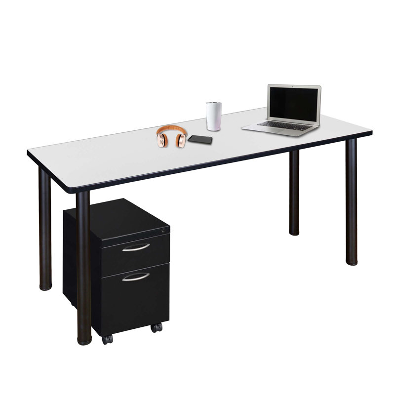 Regency Kee Mobile Desk with Storage, White/Black, 29" H x 60" W x 24" D
