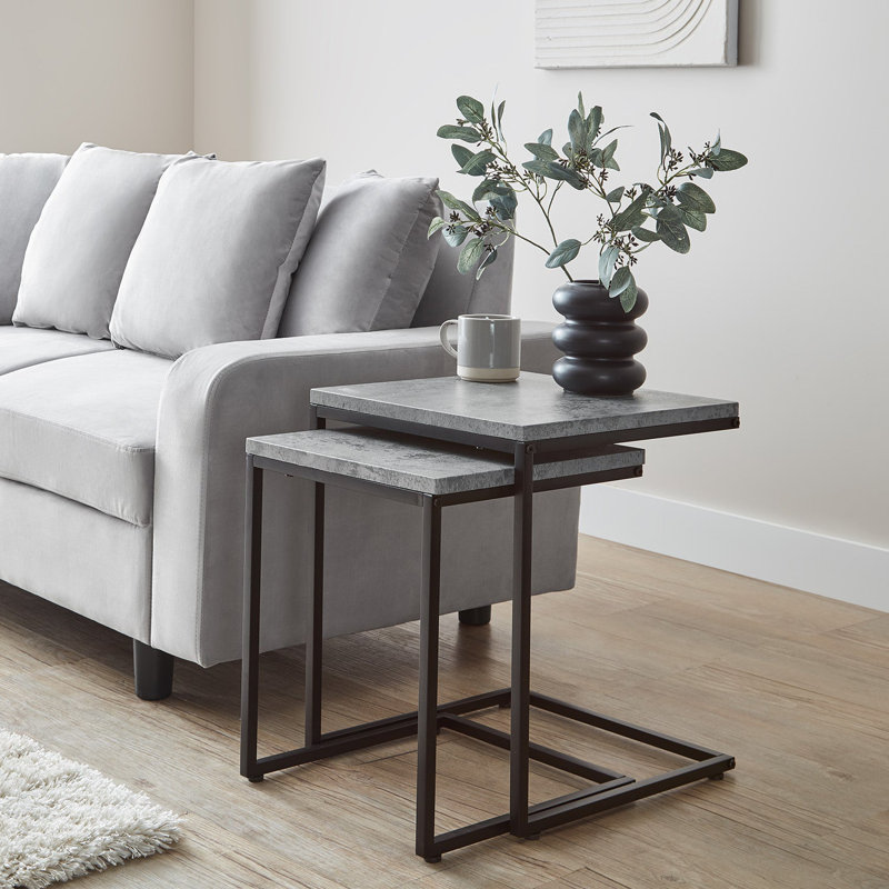 Kalyssa Frame Nesting Tables, Grey Concrete, Matte Black