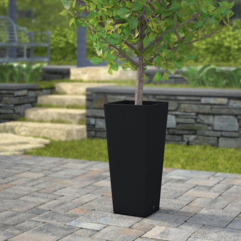 Cara 28" Square Composite Pot Planter with Plant Shelf, Slate