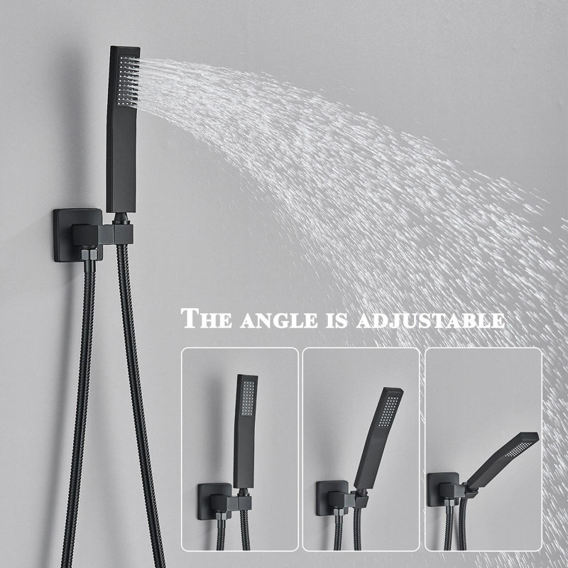 Black Shower System with Tub Spout Wall Mount 12”Rain Shower Head Shower Faucet Set