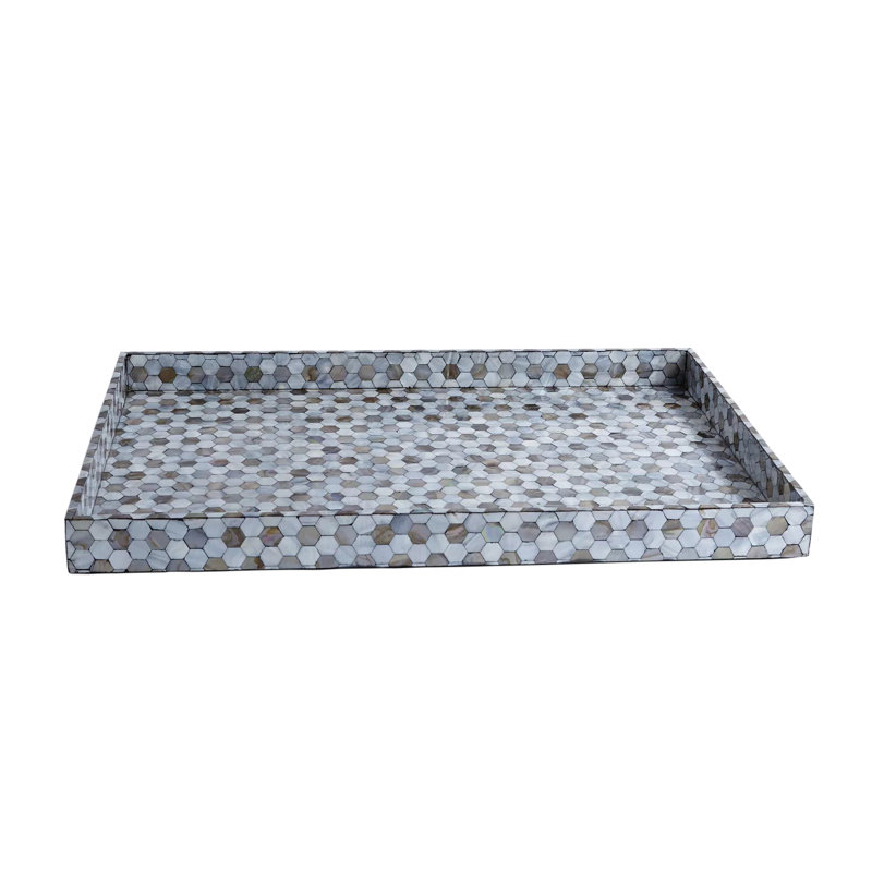 Mother Of Pearl Enamel / Lacquer Tray, 2.5" H x 18" W x 28" L, Pearl