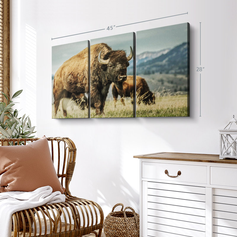 «Wyoming Bison», 3 pièces sur toile, H 28 po x l 45 po x P 1,25 po