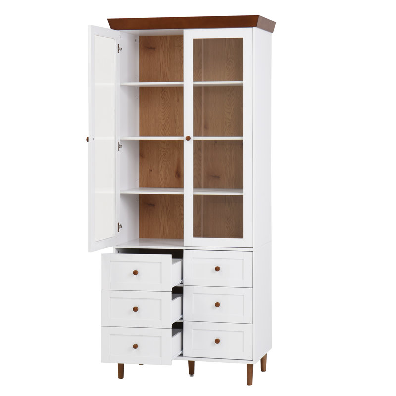 Hautes armoires de cuisine - blanc avec tablettes réglables et portes octogonales en verre