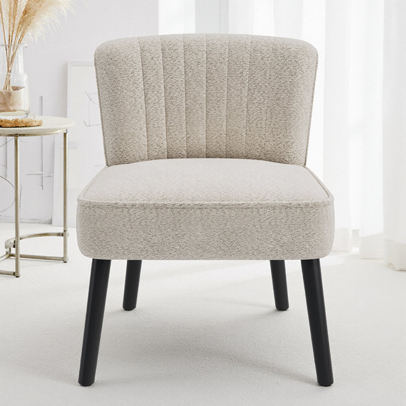 Chaise rembourrée Shellback Boucle - Élégante chaise d'appoint avec pieds en bois massif, Blanc