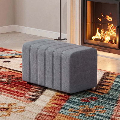 27.56" Modern Chenille Ottoman, Rectangular Upholstered Footstool Bench For Living Room And Entryway, No Assembly Required, Wooden Frame With High-Density Foam, Beige/Yellow/Brown/Dark Grey/Light Grey