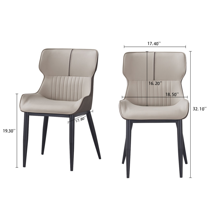 Leather Upholstered Dining Chairs Modern Wingback Side Chairs with Metal Legs for Home (Set of 2), Beige