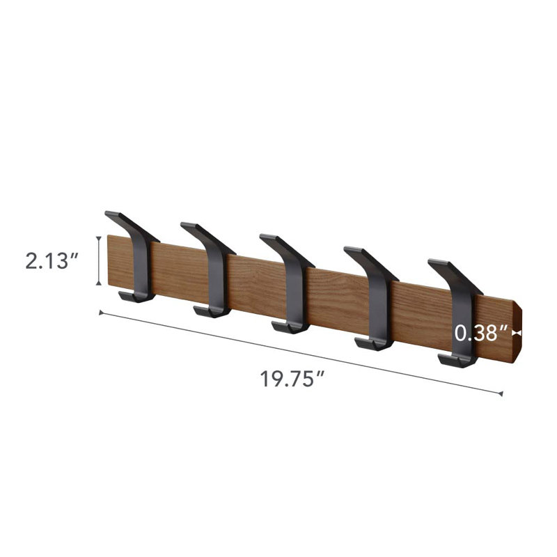Yamazaki Home Wall-Mounted Coat Hanger, Steel + Wood, Walnut