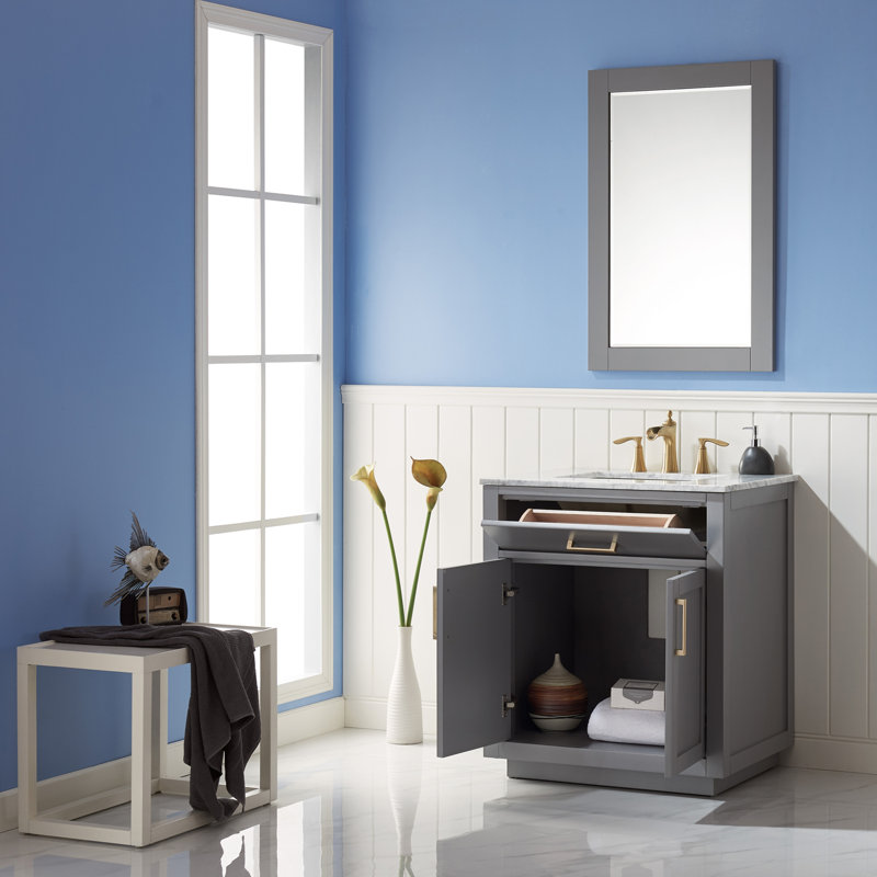 Ensemble de meuble-lavabo simple 30 "avec miroir Candrice, Gris