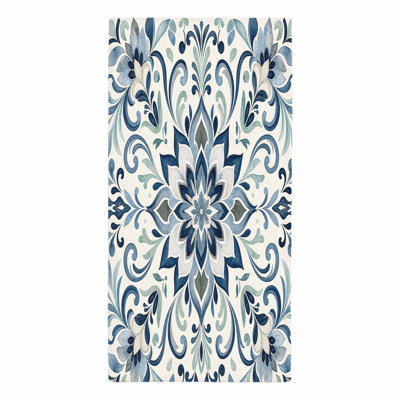 1Pcs Blue Floral Mandala Beach Towel, Artistic Watercolor Pattern for, Pool, Travel, and Camping, Super Soft Microfiber, Unisex