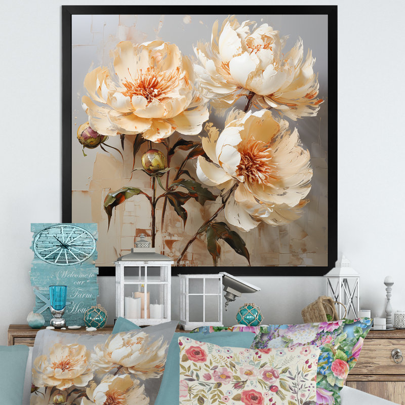 Décoration murale pivoines douces - pivoines, H 30 po x l 30 po x P 1 po, Cadre simple noir