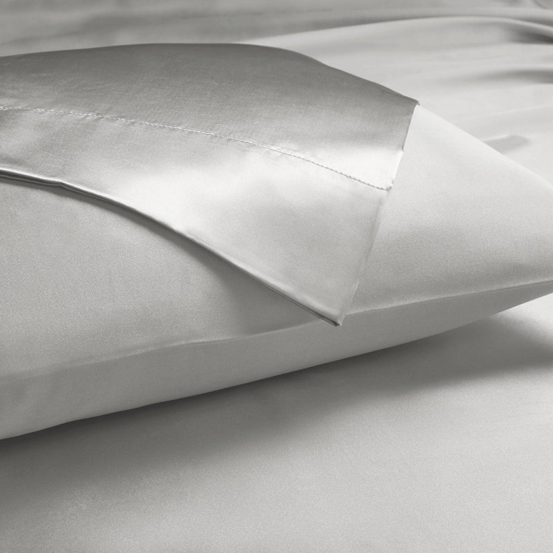 Ensemble de draps de luxe Satin infroissable, Ensemble de draps pour grand lit et quatre taies d, Gris clair