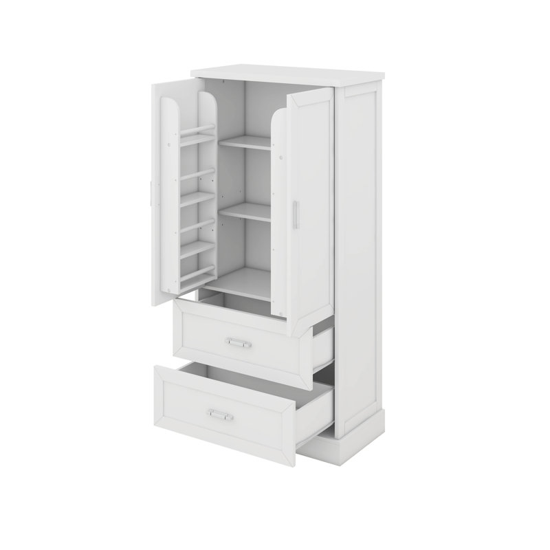 Cabinet With Drawers And Adjustable Shelf, The Door With Shelves, White