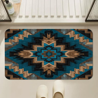 Aztec Navajo Small Bath Mat Non Slip, Native American Bathroom Floor Mat, Southwestern Tribal Shower Rug Quick Dry Washable Absorbent Diatomaceous Earth Mats Door Mats Kitchen Rug 16"x24"