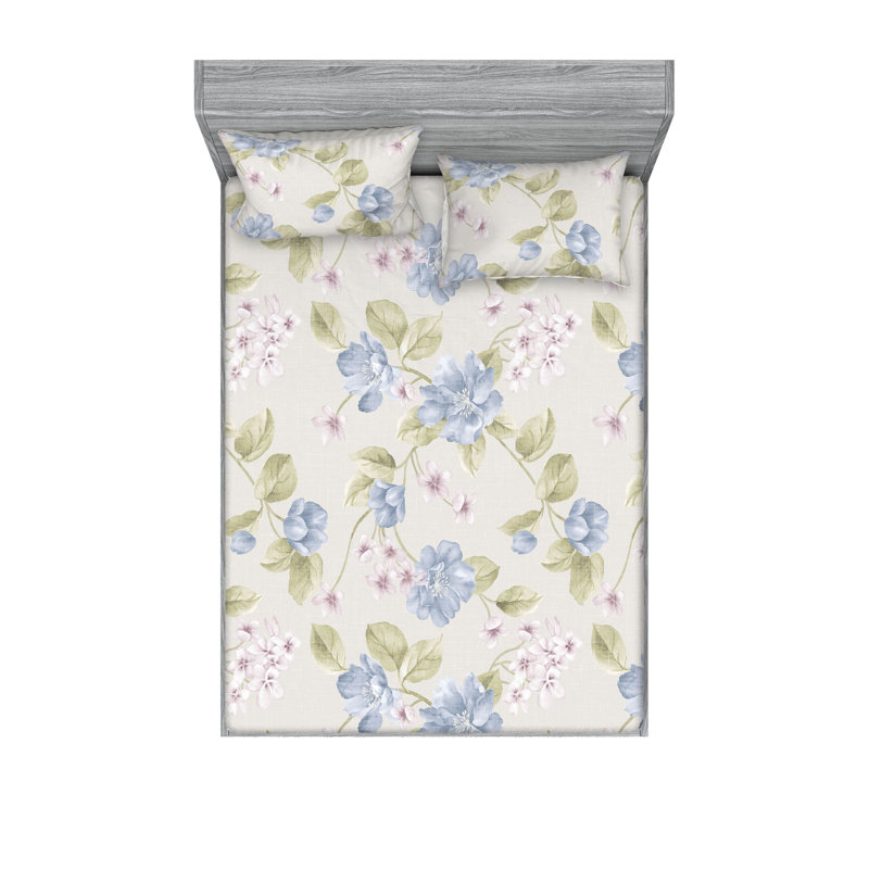 Drap-housse et taies décoratives 3 pièces Ambesonne, Vert pistache, crème / floral