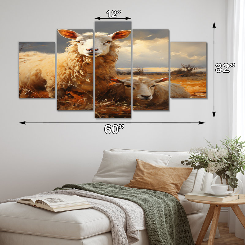 «Sheep In Sunlight II», reproduction d'art sur toile - 5 panneaux