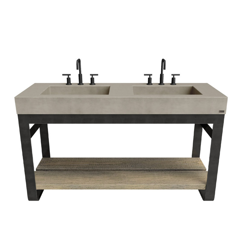 Outland 60'' W Double Vanity, 2 Triple Hole, Brushed Nickel, Carbon