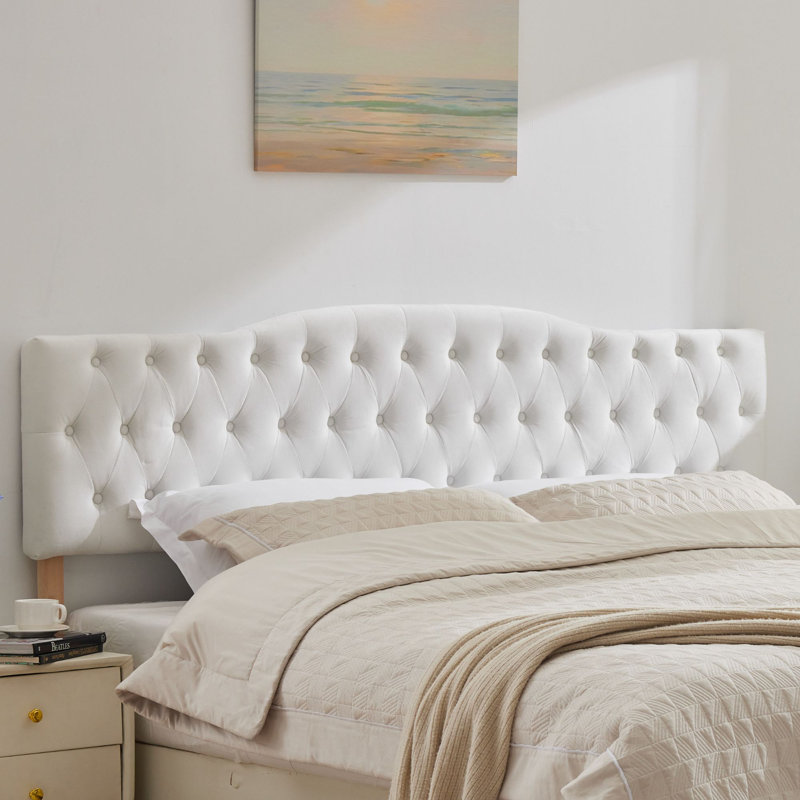 Tête de lit tapissier Aveigha, Très grand, Velours blanc