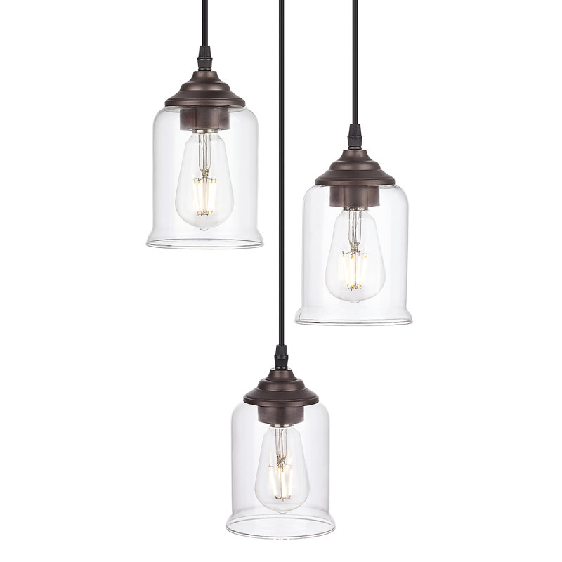 Luminaire suspendu en verre transparent huilé à 3 lumières