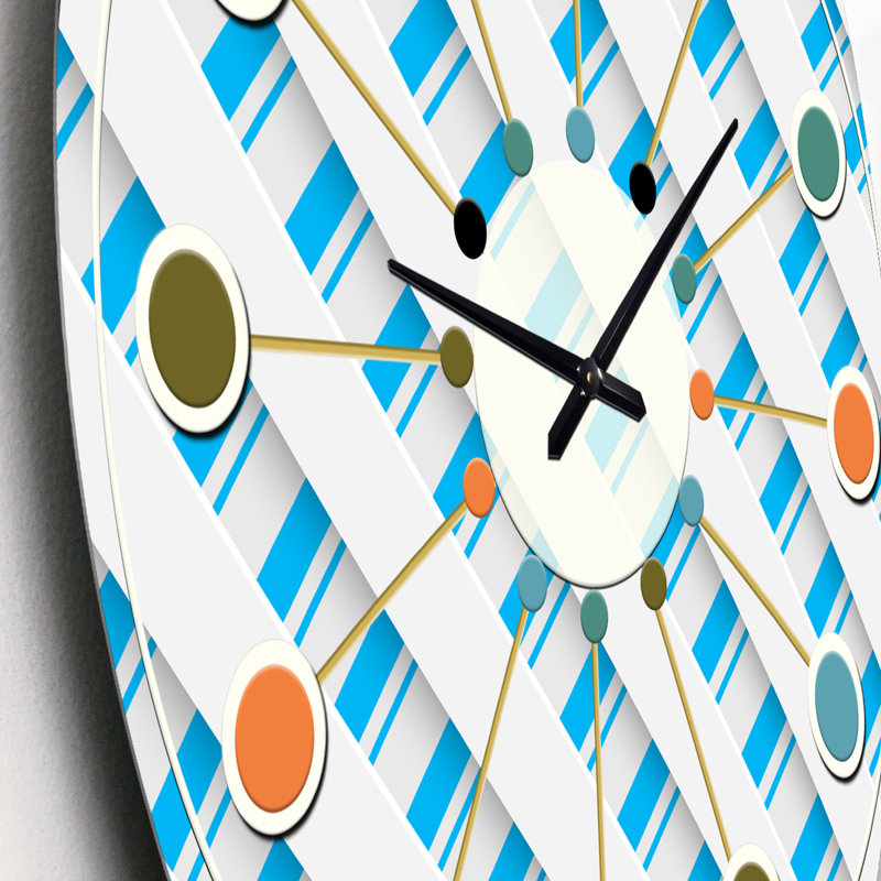 Horloge murale 3D blanche et bleue VI - Mid-Century, Petit