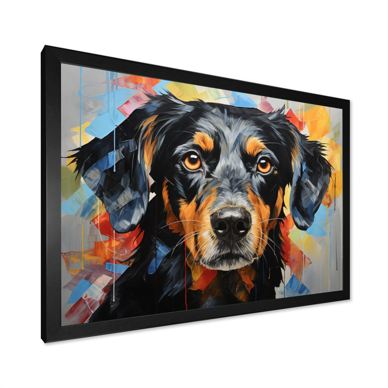 Chien, chien, compagnon, collage - imprimé, H 12 po x l 20 po x P 1 po, Cadre simple noir