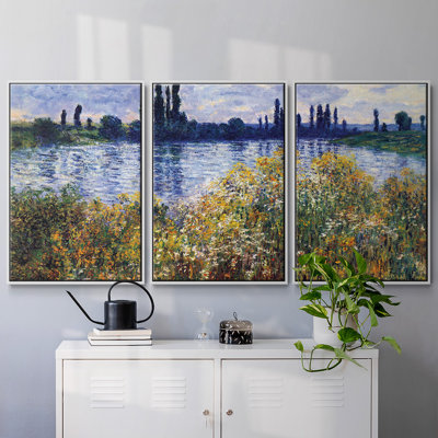 «Seine Shores At Vétheuil» par Monet, reproduction sur toile 3 pièces
