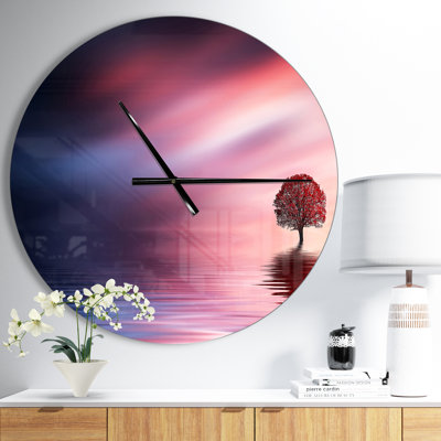 Arbre solitaire étonnant avec oiseaux - horloge murale moderne