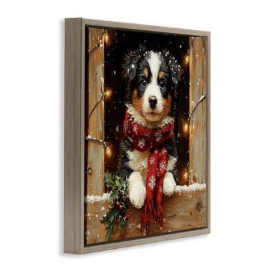 Cadre flottant pour chiot Snowy Christmas Lights, conception de Riley B