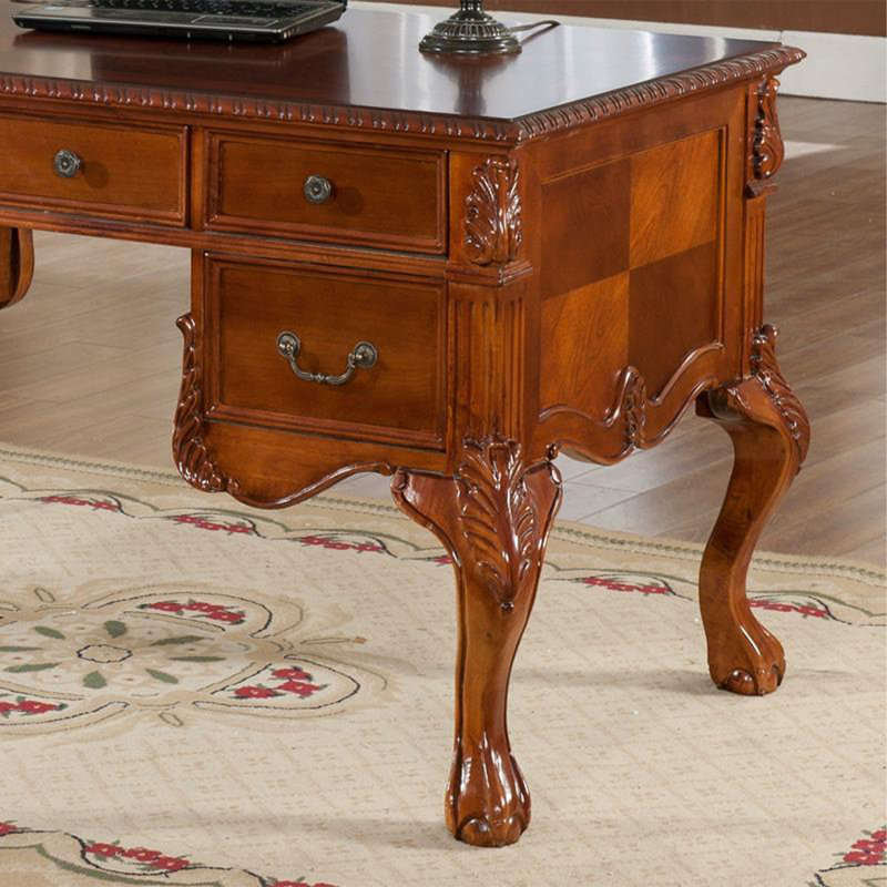 Bureau rectangulaire en châtaignier massif et en bois manufacturé avec 5 tiroirs, H 30,71 po x l 53,15 po x P 29,53 po