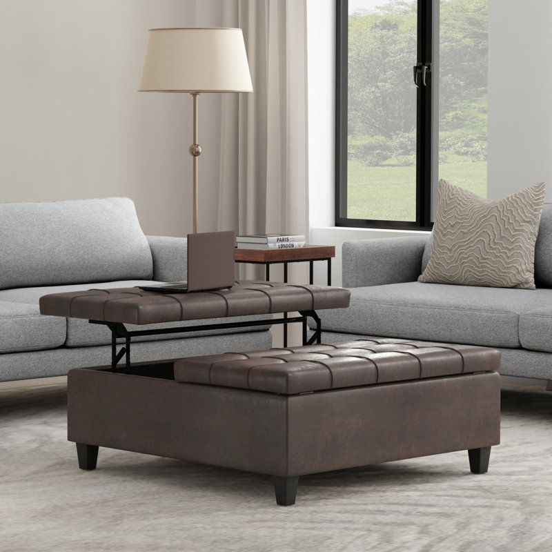 Table basse avec repose-pieds Harrison, Brun délavé, H 16,5 po x L 40 po x l 40 po