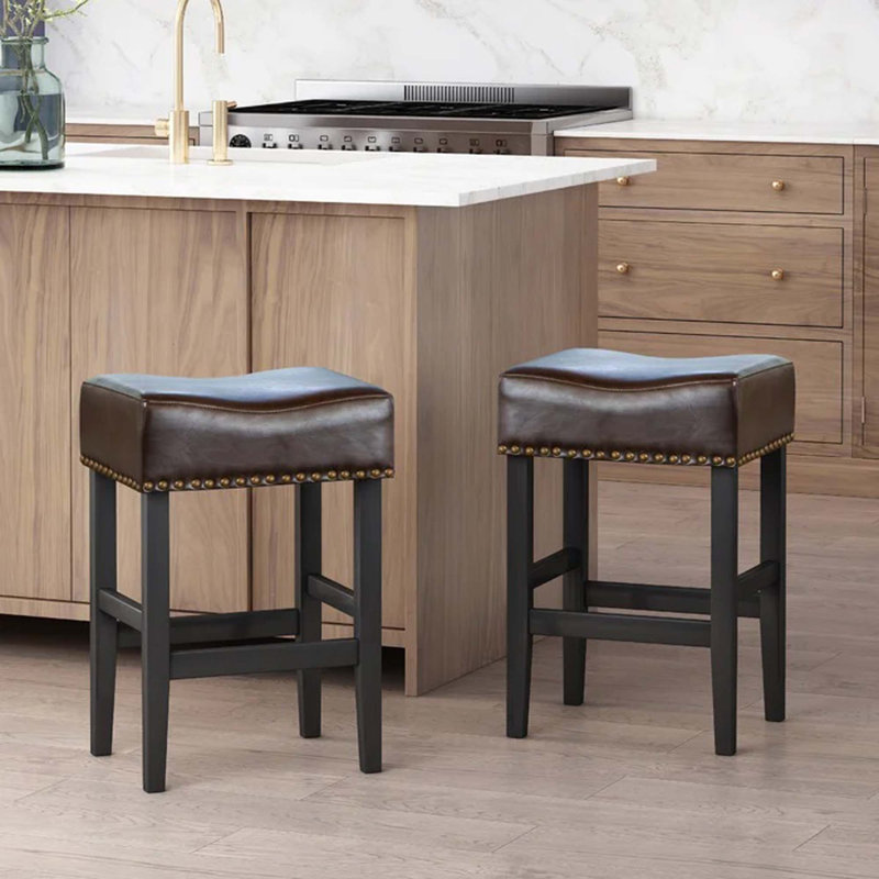 Upholstered Counter Stool with Solid Wood Frame, Brown, Counter Stool (26.75” Seat Height)