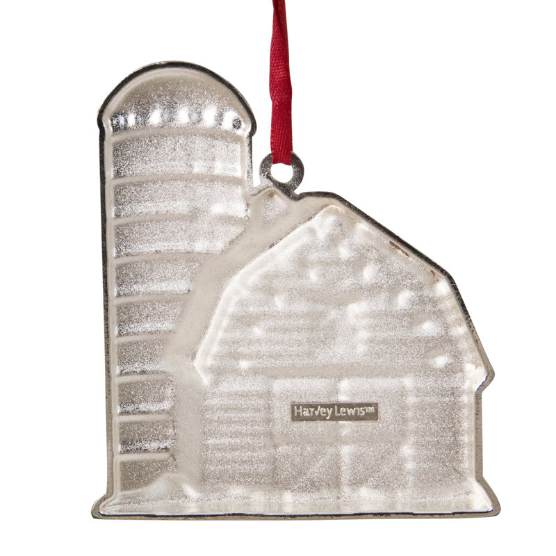 Ornement de Noël de grange rouge et blanc 3,5 "avec cristaux 3,5"