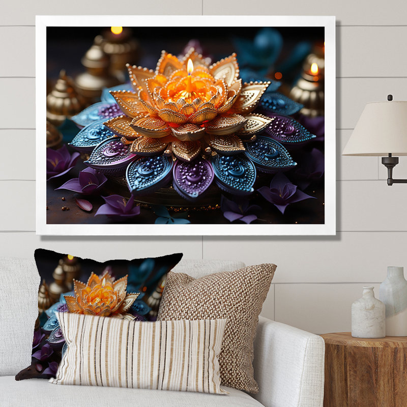 «Hinduisim Vibrant Mandala - Hindouisme», art mural, H 16 po x l 32 po x P 1 po, Cadre simple blanc