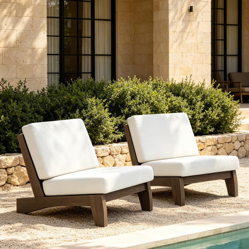 Polett 2-Piece Outdoor Seating Set with Cushions for Patio or Garden, White, Brown