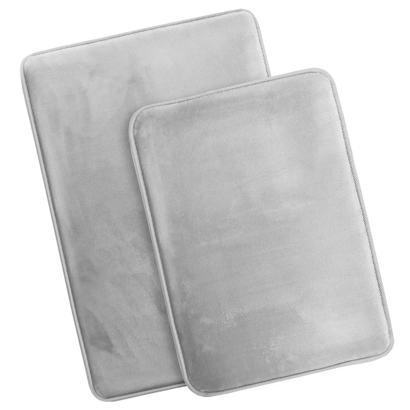 Steph Luxury Memory Foam Bathroom Rug Set, Petit: l 17 po x L 24 po / Grand: l 20 po x L 34 p, Argent