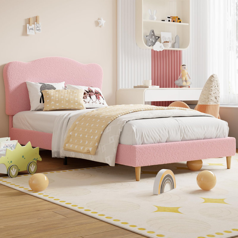 Leno Metal Slat Bed, Pink, Twin_XL