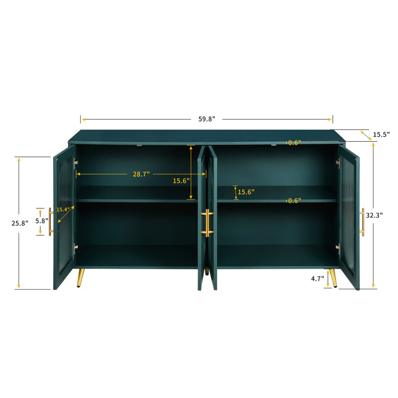Meuble télé 65 po et plus, bois avec verre et tablettes réglables, armoire de rangement bleu marine pour console de chambre à coucher, tablettes bleues, média