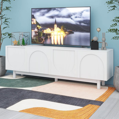 TV Stand With Storage Cabinet And Adjustable Shelves, Minimalist Arch Design Media