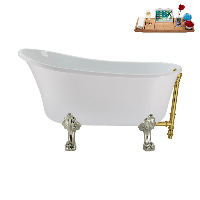 51.2'' x 25.6'' Soaking Acrylic Bathtub, Brushed Nickel, Polished Gold