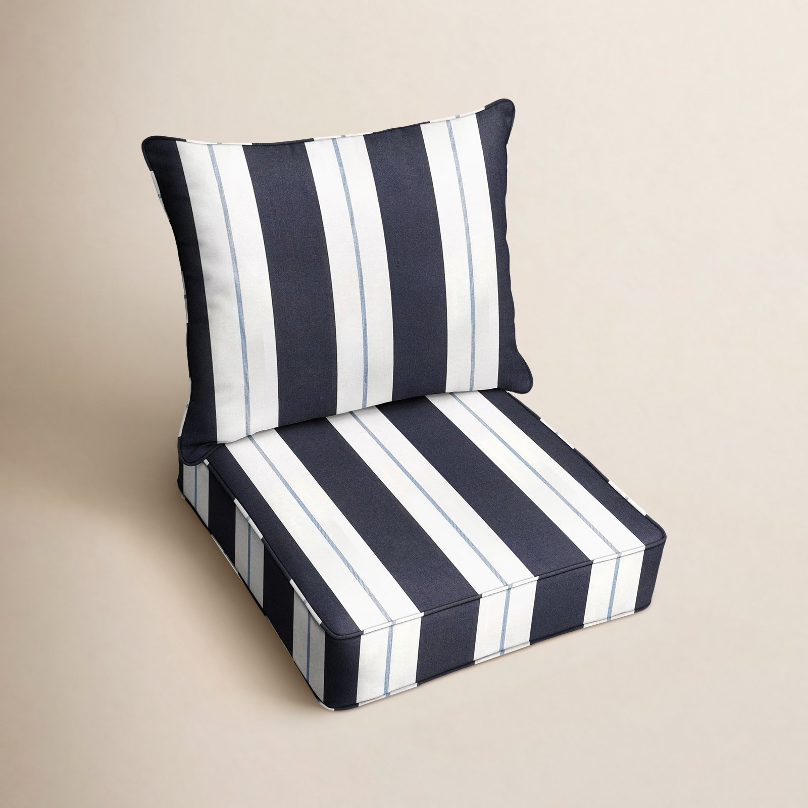Deana Sunbrella® Seat and Back Cushion, 27" W x 30" D, Navy Stripe Sunbrella®