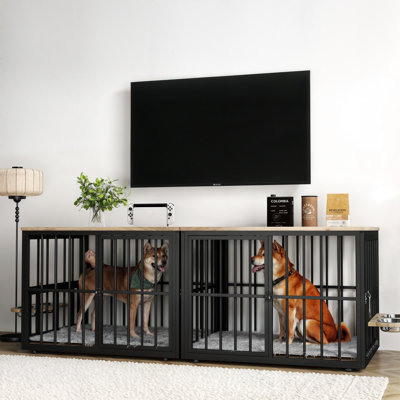 Gurmukh Corner Dog Crate Furniture with Divider and Bowls