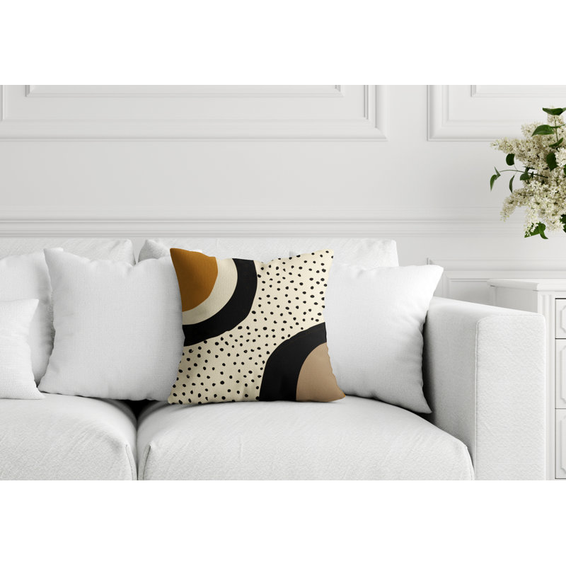 Coussin décoratif intérieur / extérieur en polyester filé Jira, 19 po x 19 po, Orange / blanc cassé / beige / noir