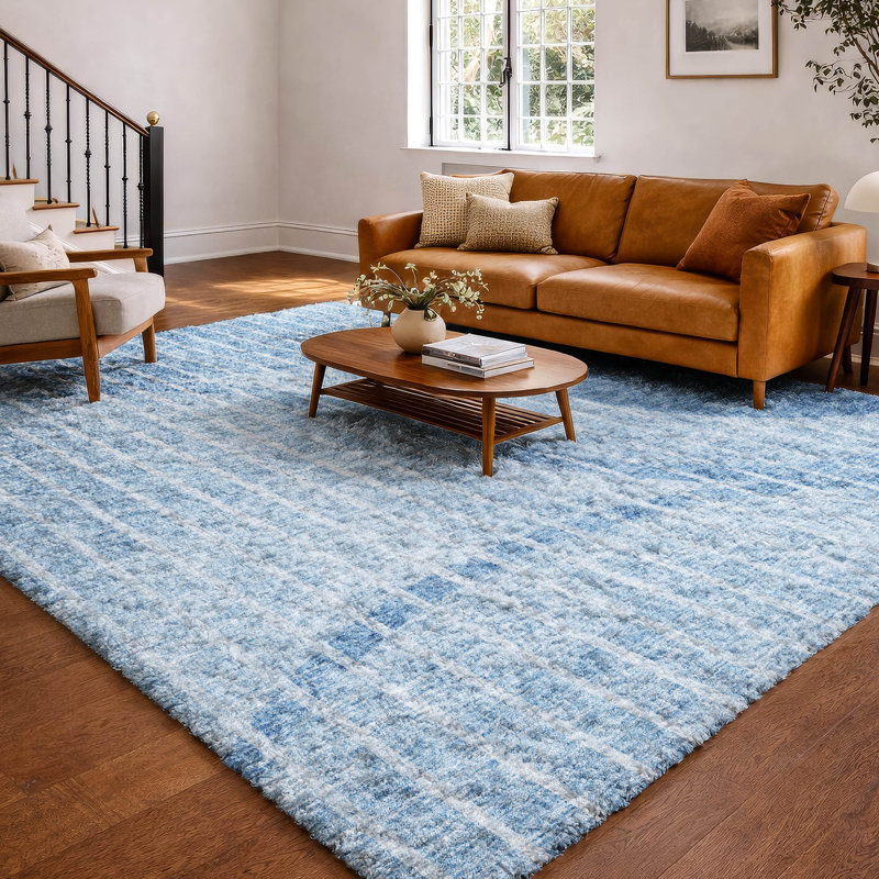 Tapis à poils longs de qualité supérieure lavable à la machine Dream ADS723, Bleu, 8 pi x 10 pi